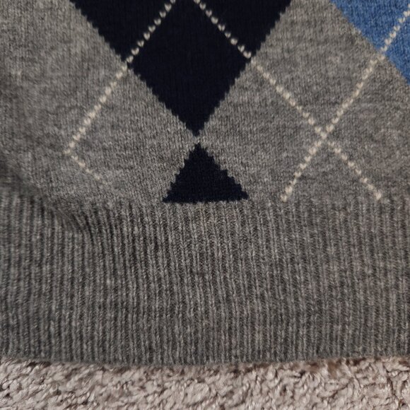 J. Crew Pullover Lambs Wool Argyle Sweater Mens Size XL Gray Blue Preppy - Picture 9 of 12